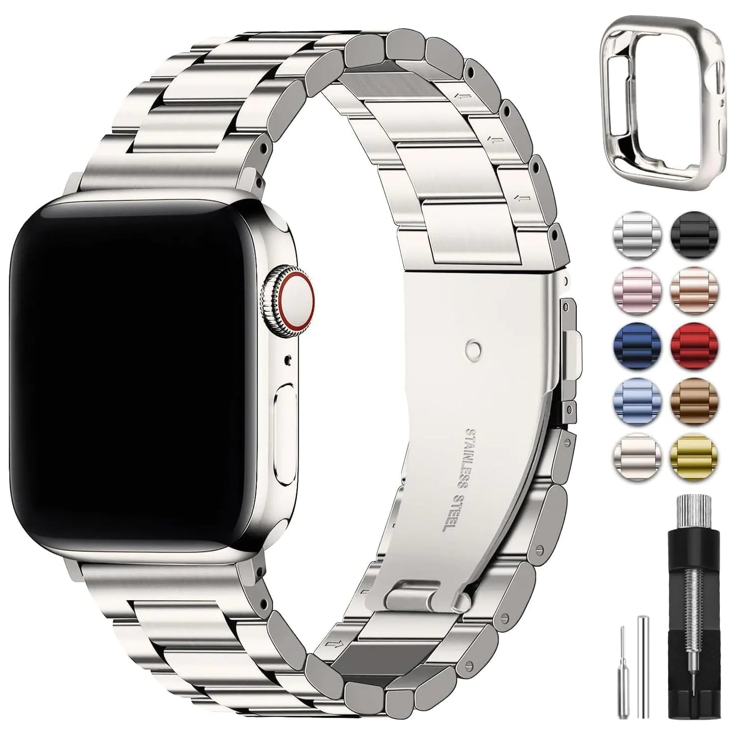 Fullmosa Compatible Apple Watch Bands 49mm 45mm 46mm 44mm 42mm 41mm 40mm 38mm, Metal iWatch Band with Case for Apple Watch Ultra Series 10 9 8 7 6 5 4 3 2 1 SE, 42mm 44mm 45mm Black