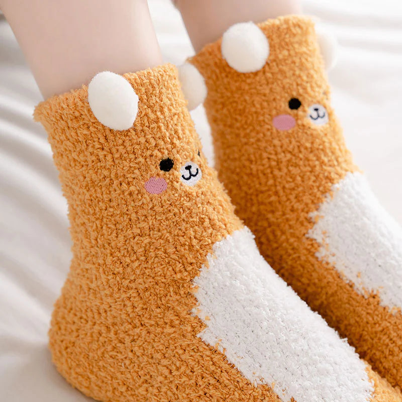 Women's Cartoon Coral Fleece Warm Socks