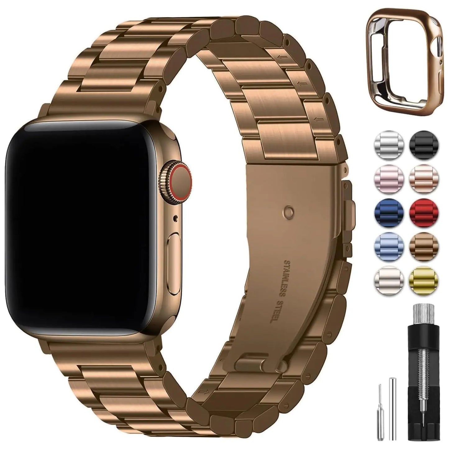 Fullmosa Compatible Apple Watch Bands 49mm 45mm 46mm 44mm 42mm 41mm 40mm 38mm, Metal iWatch Band with Case for Apple Watch Ultra Series 10 9 8 7 6 5 4 3 2 1 SE, 42mm 44mm 45mm Black