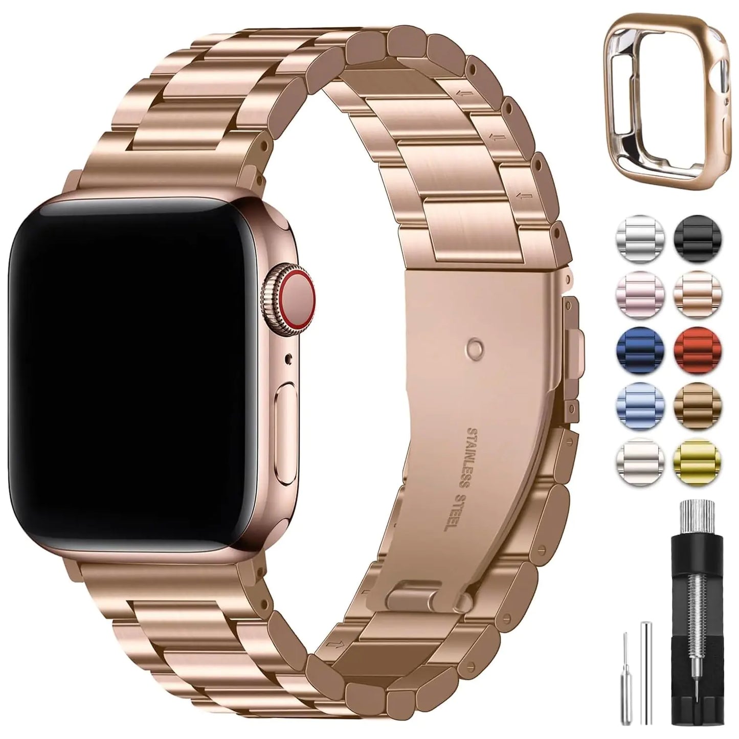 Fullmosa Compatible Apple Watch Bands 49mm 45mm 46mm 44mm 42mm 41mm 40mm 38mm, Metal iWatch Band with Case for Apple Watch Ultra Series 10 9 8 7 6 5 4 3 2 1 SE, 42mm 44mm 45mm Black