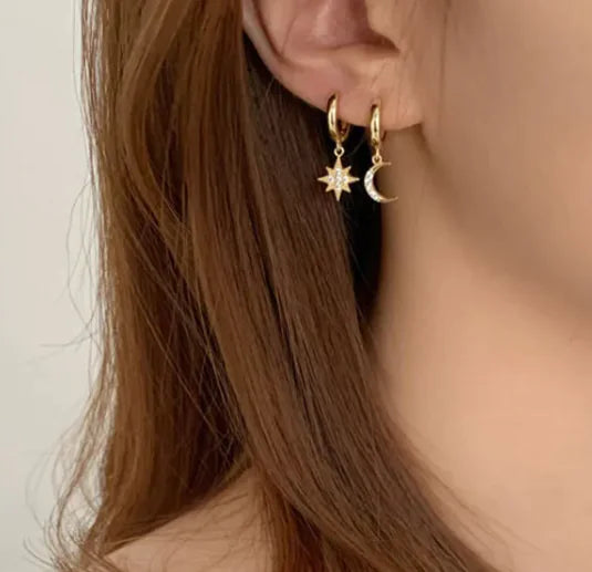 Sterling Silver Star & Moon Earrings